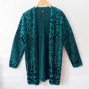 JM Collection Emerald Green Leopard Mix Open Front Cardigan - Size XL